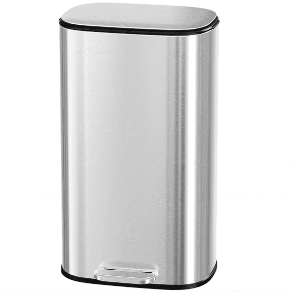 TLSUNNY 30L Step-On Oval Trash Can, 8 Gal Brushed Stainless Steel Garbage Bin with Slow-Close Lid & Handle for Kitchen/Bathroom