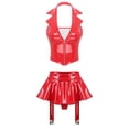 thumbnail image 1 of Doomiva Lingerie Aguichant pour Femmes Style Mouillé en Cuir Tenue Débardeur Court à Col Halter avec Jupes Rouges 4TG, 1 of 5