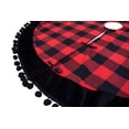 thumbnail image 2 of Buffalo Plaid Red and Black with Velvet Pom Pom Trim Design Christmas Tree Skirt (Pom Pom Tree Skirt 53"), 2 of 3