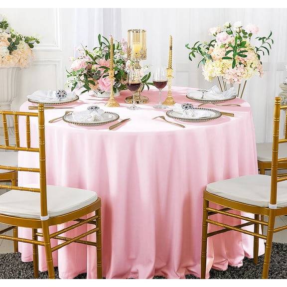 Wedding Linens Inc. Scuba Wrinkle Free 108" Round Table Cover Tablecloth - Pink