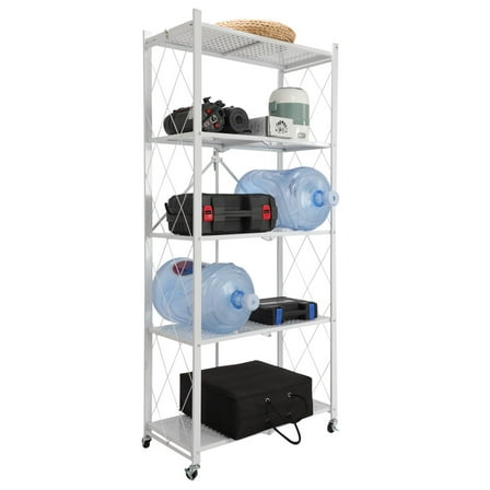 Heavy Duty 5-Tier Metal Rack, Storage Shelving Unit 1250 lbs with Wheels Moving Organizer Shelves for Garage Kitchen