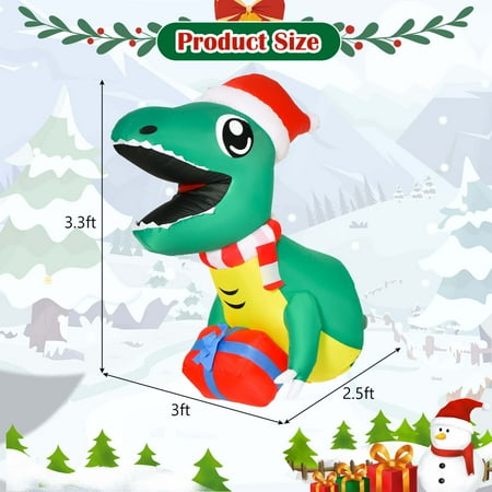 Costway 3.3' Christmas Inflatable Dinosaur Broke Out from Window Hanging Window Dinosaur - Multicolor