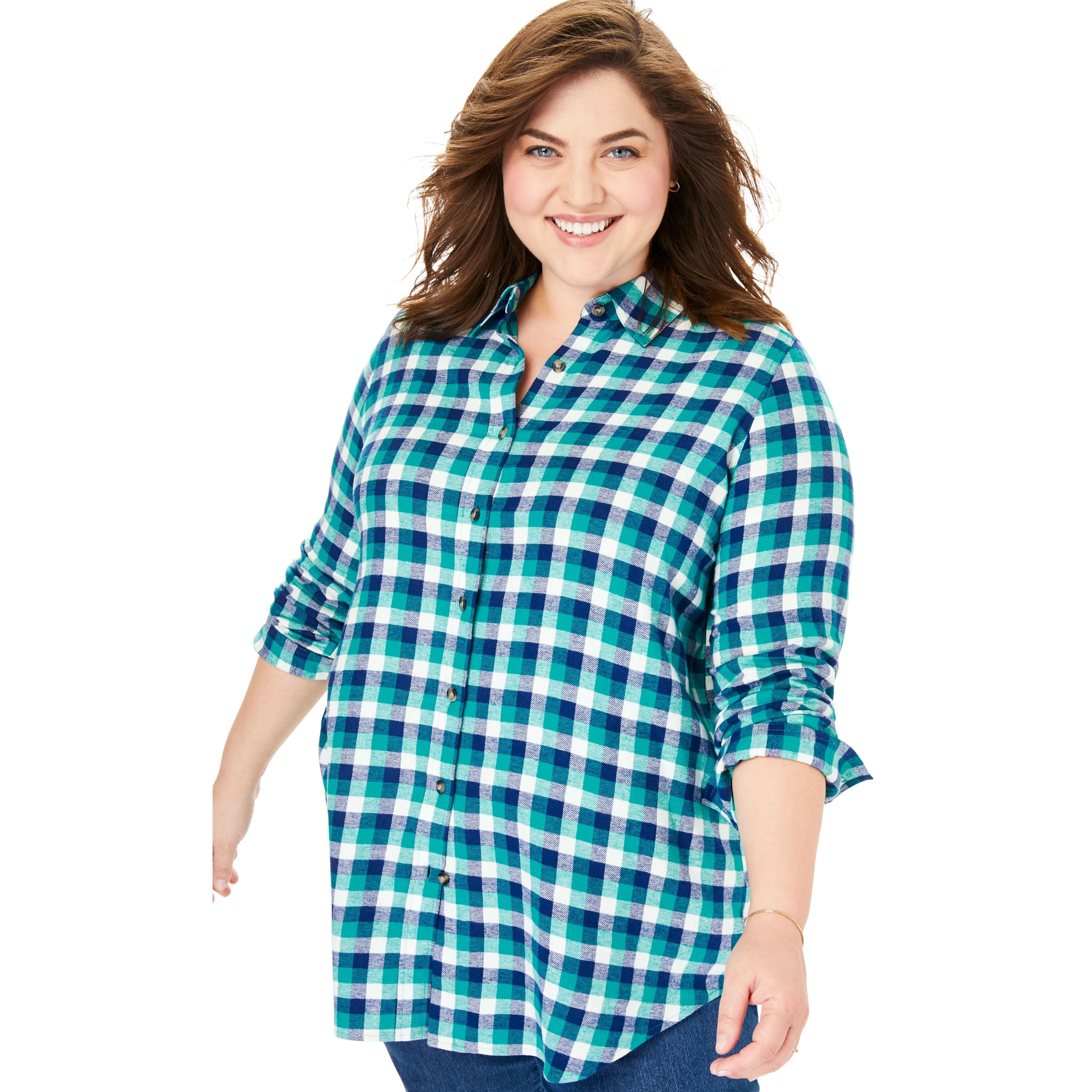 Woman Within Plus Size Classic Flannel Shirt Blouse