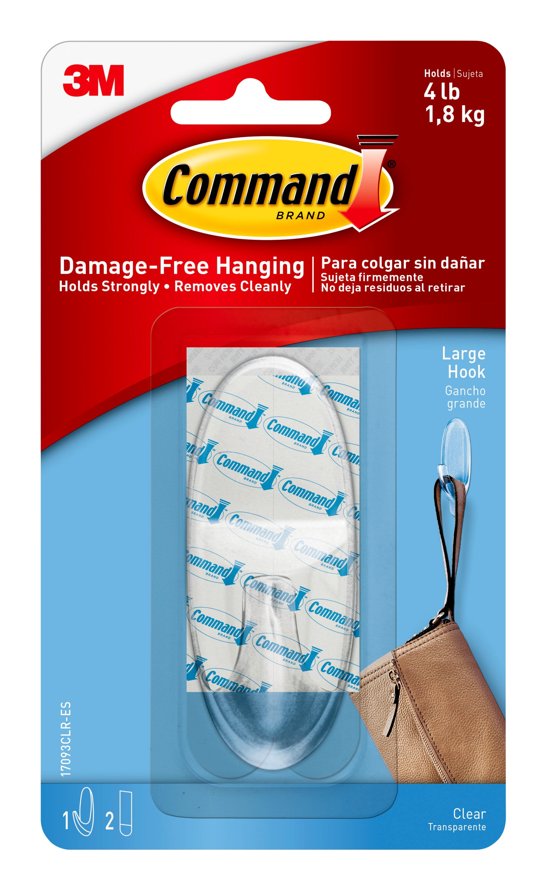 Command Clear Hook with Clear Strips, Large, 1 Hook, 2 Strips/Pack