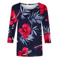 thumbnail image 6 of JTZGDY Plus Size Womens 3/4 Tunic Tops for Leggings Loose Fit Casual Tropical Floral Printed Beach Vacation Tees Shirt Trendy Oversize Crewneck Graphic Tshirt Blouse Dark Blue#01 XXXL, 6 of 6