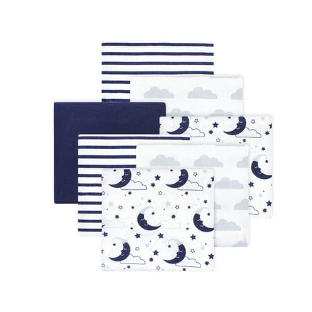 Little Treasure Hudson Baby Cotton Poly Flannel Receiving Blankets 7-Pack, Blue Moon, 30x30 inches