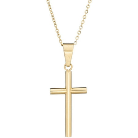 - Jewelry Stainless Steel Gold-Tone IP Cross Religious Pendant, 18 Chain