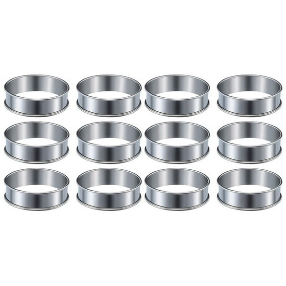 12 Pieces Muffin Tart Rings Double Rolled Tart Ring Stainless Steel Muffin Rings Metal Round Ring Mold for Food Making