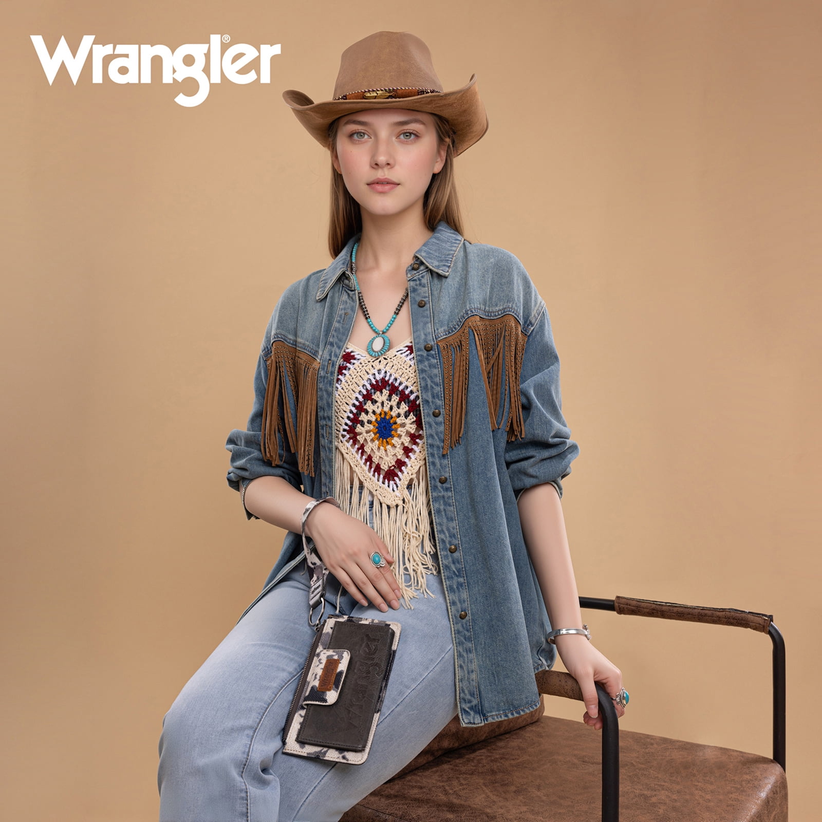Wrangler Purses for Women Western Clutch Purse Rfid Wallet Womens, Cow-Black