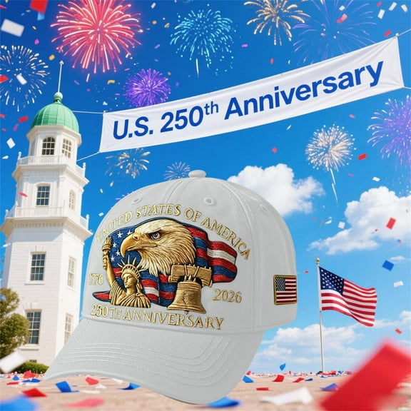 United States 250th Anniversary Hat, Eagle Hat 250th Anniversary USA Hat, Adjustable Eagle Print Marine Corp Veterans Hat, Retro Washed Caps -Printed White
