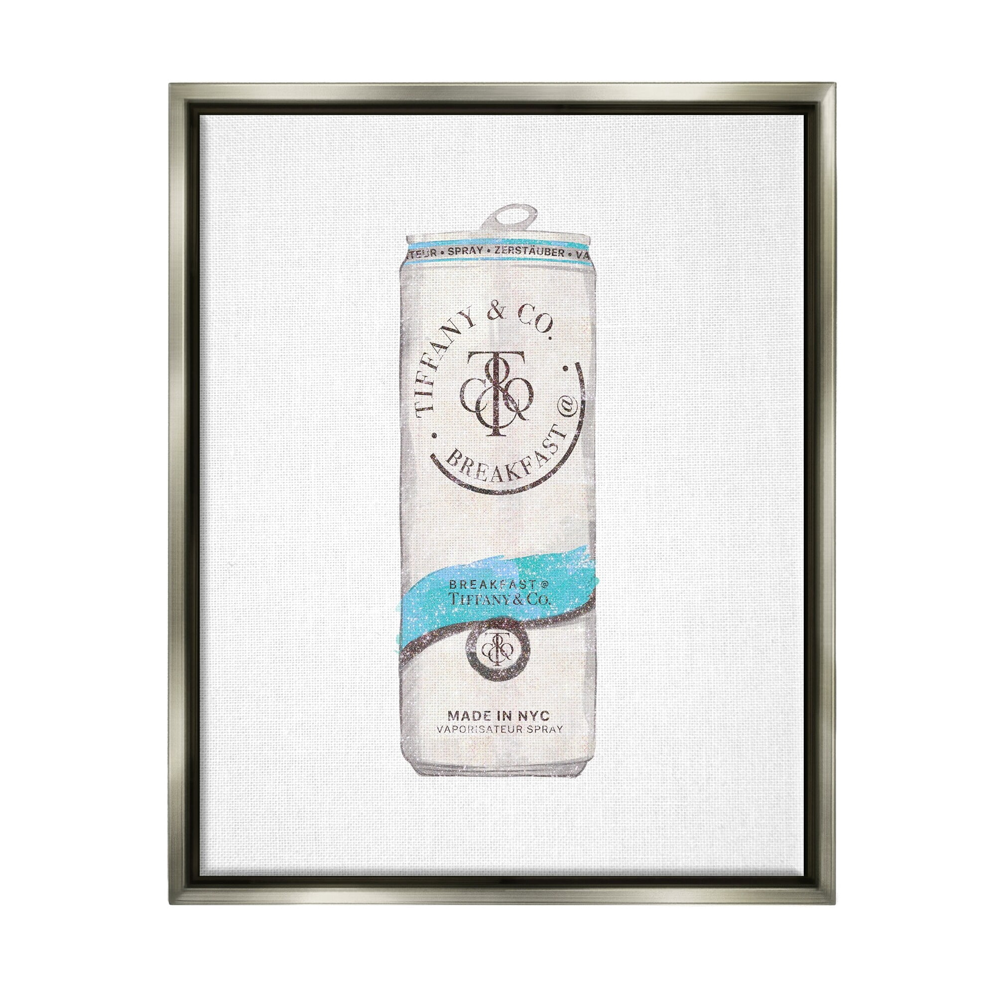 Stupell Industries Blue Designer Fashion Emblem Beverage Can Illustration Luster Gray Framed Floating Canvas Wall Art, 24x30, by Ziwei Li