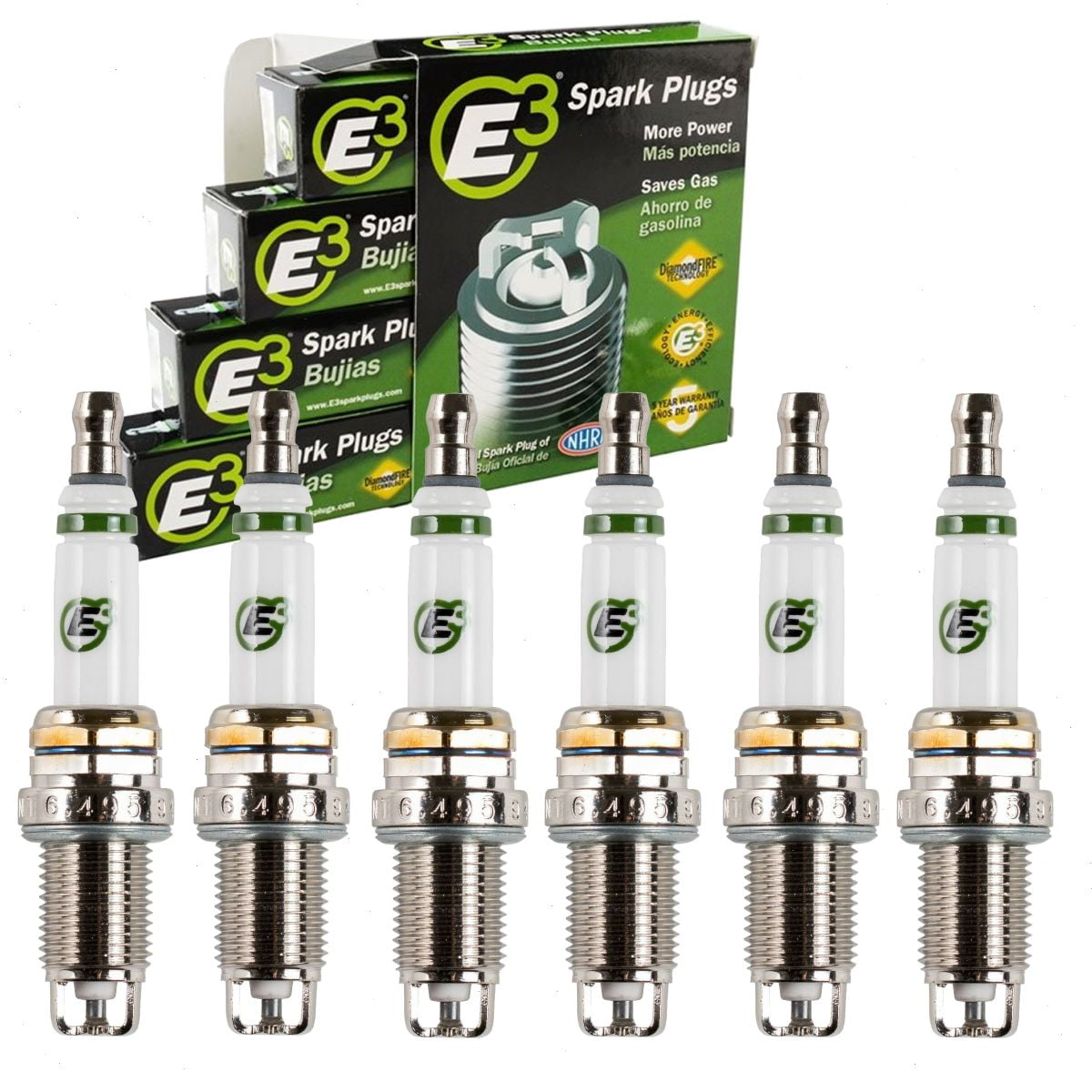 6 pc E3 Spark Plugs compatible with BMW 330xi 3.0L L6 2001-2005