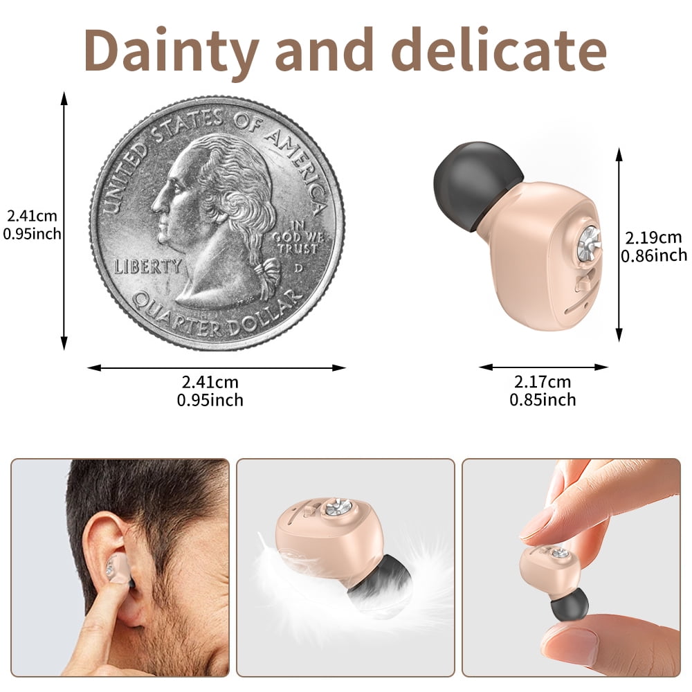 HIBRIQ Rechargeable Invisible Hearing Aids with Charging Base & Noise Cancelling for Seniors HH-1607
