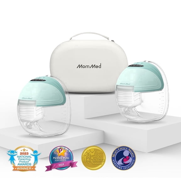 Mommed Double Hands-Free Breast Pump,S21 Leak-Proof Design, 3 Modes & 12 Vacuum Levels Electric Wearable Breast Pump-Green with Carrying Case