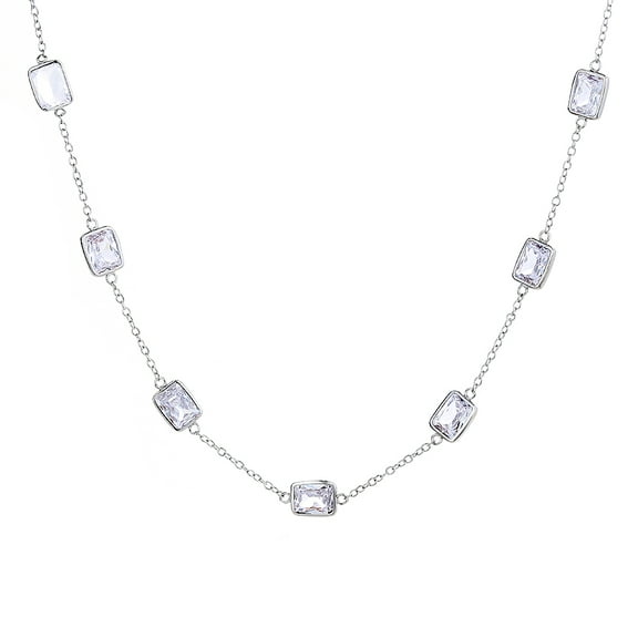 18K White Gold Plated By the Yard Radiant cut Crystal Necklace