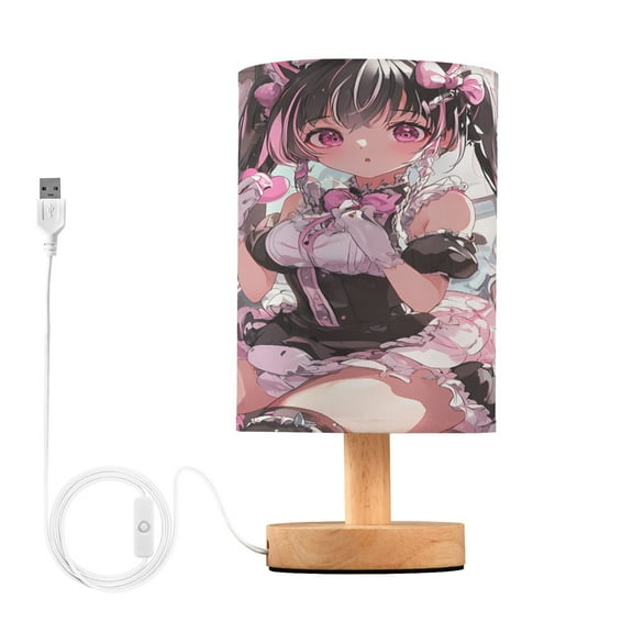 Bedside Desk Lamp LED Cute Girl in Maid Dress Table Nightstand Lamps Warm Light Fabric Lampshade for Home Bedroom Office Living Room Decor