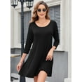 thumbnail image 5 of Casual Fall Dresses for Women, 3/4 Sleeve T Shirt Dress Crew Neck Flowy Loose Fits Swing Dress with Pockets, M, 5 of 9
