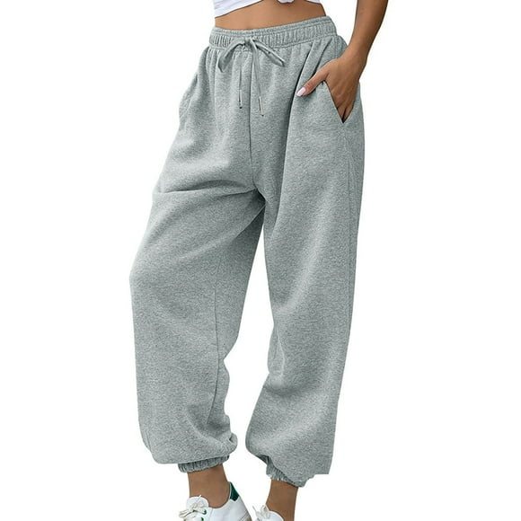 Timegard Womens Sweatpants Elastic High Waist Drawstring Baggy Joggers Fall Running Pants with Pockets