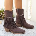 thumbnail image 3 of Xfvqtps Womens Fashion Boots Winter Pointed Toe Tassel Ankle Booties Chunky Heel Side Zipper Comfortable Western Boots for Casual Outdoor Brown, 3 of 9