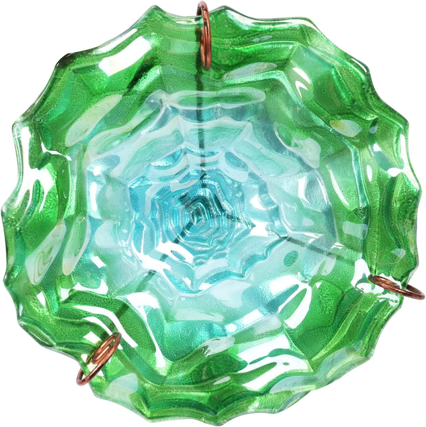 31 Inch Height Glass Bird Bath with Metal Stake Garden Yard Outdoor birdbaths, Green