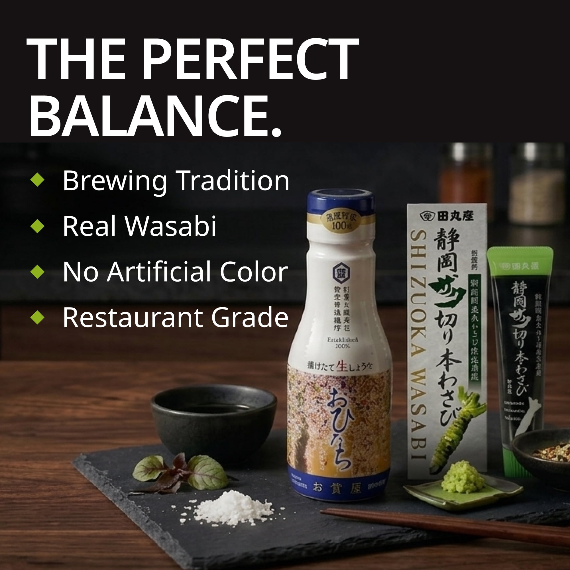 Sakai Diner - Real Wasabi & Barrel-Aged Soy Sauce Set, No Artificial Color, 200g (7oz) Soy Sauce, 42g (1.5oz) Wasabi, Made in Japan