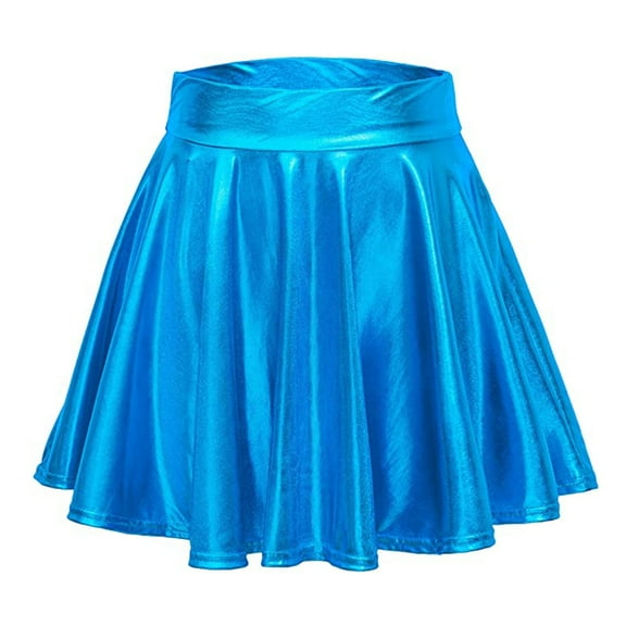 Fgnfyis Flared Casual Pleated Fashion A-line Women's Skirt Mini Shiny Skirt Performance Skirt Solid Color Blue S