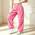 thumbnail image 5 of Women Quick Dry Casual Sweat Pants, Elastic Drawstring High Waist Wide Leg Trousers, Lightweight Breathable Joggers for Sports Street Daily Wear Pink M(M), 5 of 6