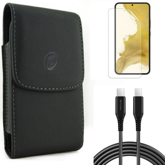 For Samsung Galaxy S21 (6.2") - Power PD Fast Charger Cord 10ft Long USB-C Cable   Anti-Glare TPU Film Matte Screen Protector   Holster Leather Case Belt Clip