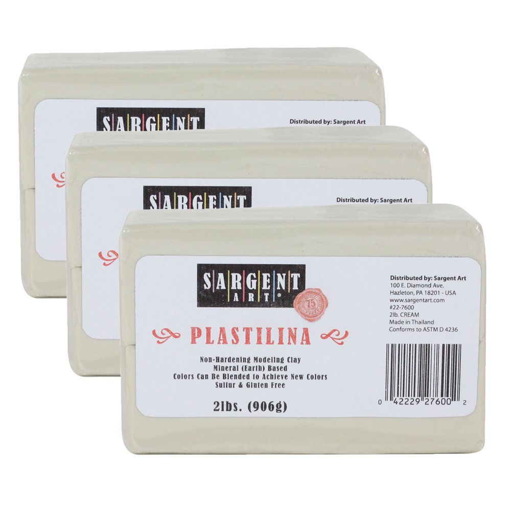 Sargent Art Plastilina NonHardening Modeling Clay, Cream, 2 lbs., 3