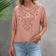 thumbnail image 7 of ClodeEU Women's Summer Short Sleeve Round Neck Cotton Linen Shirts,Retro Embroidered Boho Blouse Tops Pink,Womens Plus L, 7 of 7