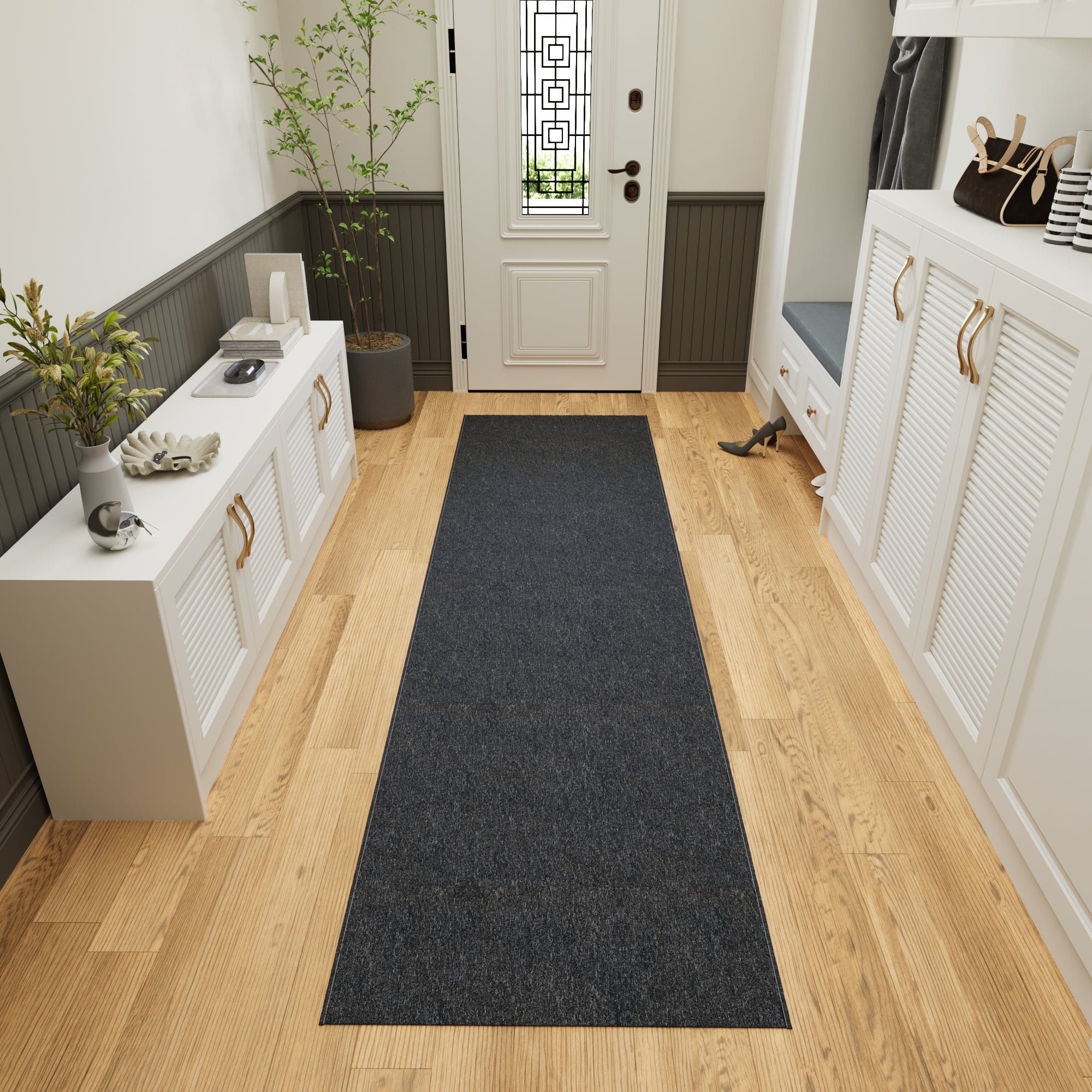 Ottomanson Hallway Runner Rug 2' x 43' Non-Slip Stain-Resistant Custom Size Carpet for Kitchen, Black