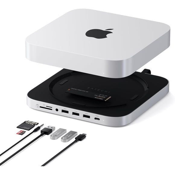 Satechi Mac mini Hub & Stand with SSD Enclosure for NVME/SATA M.2, Mac mini Dock with USB C 10Gbps, 3 USB A 5/10Gbps, 2.0 Audio J
