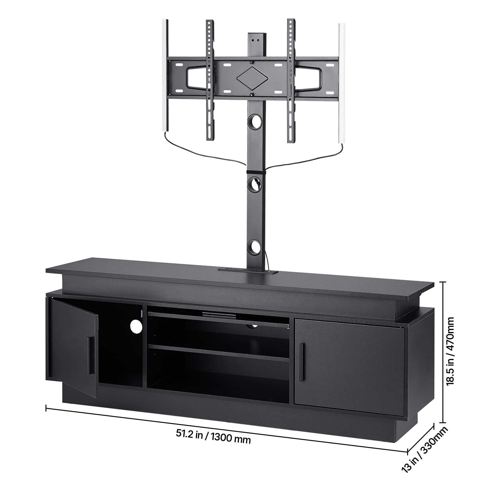 KFFKFF 52" Television Stand with LED Lights, Suits 75" TVs, Entertainment Hub with Electrical Outlet, Adjustable Height TV Stand with Mount