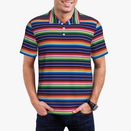 Uemuo Mexican Blanket stripes for Men’s Golf Shirt – Premium Pique Cotton Polo Soft & Breathable Casual Short Sleeve Shirt Comfortable Activewear for Sports & Leisure-3X-Large