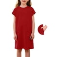 thumbnail image 2 of IVEYRTF Girls Solid Color T-Shirt Dress with Pockets Kids Summer Everyday Activities Knee Length Casual Dress, 2 of 9