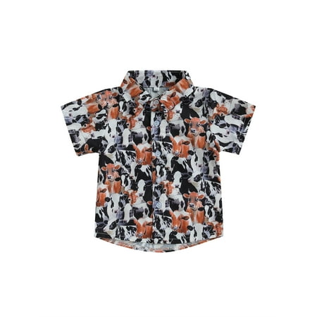 

aturustex Toddler Boy Clothes Cow Print Shirts Short Sleeve Button Down Lapel Neck Tops Summer T-Shirt 6M 12M 18M 24M 3T 4T