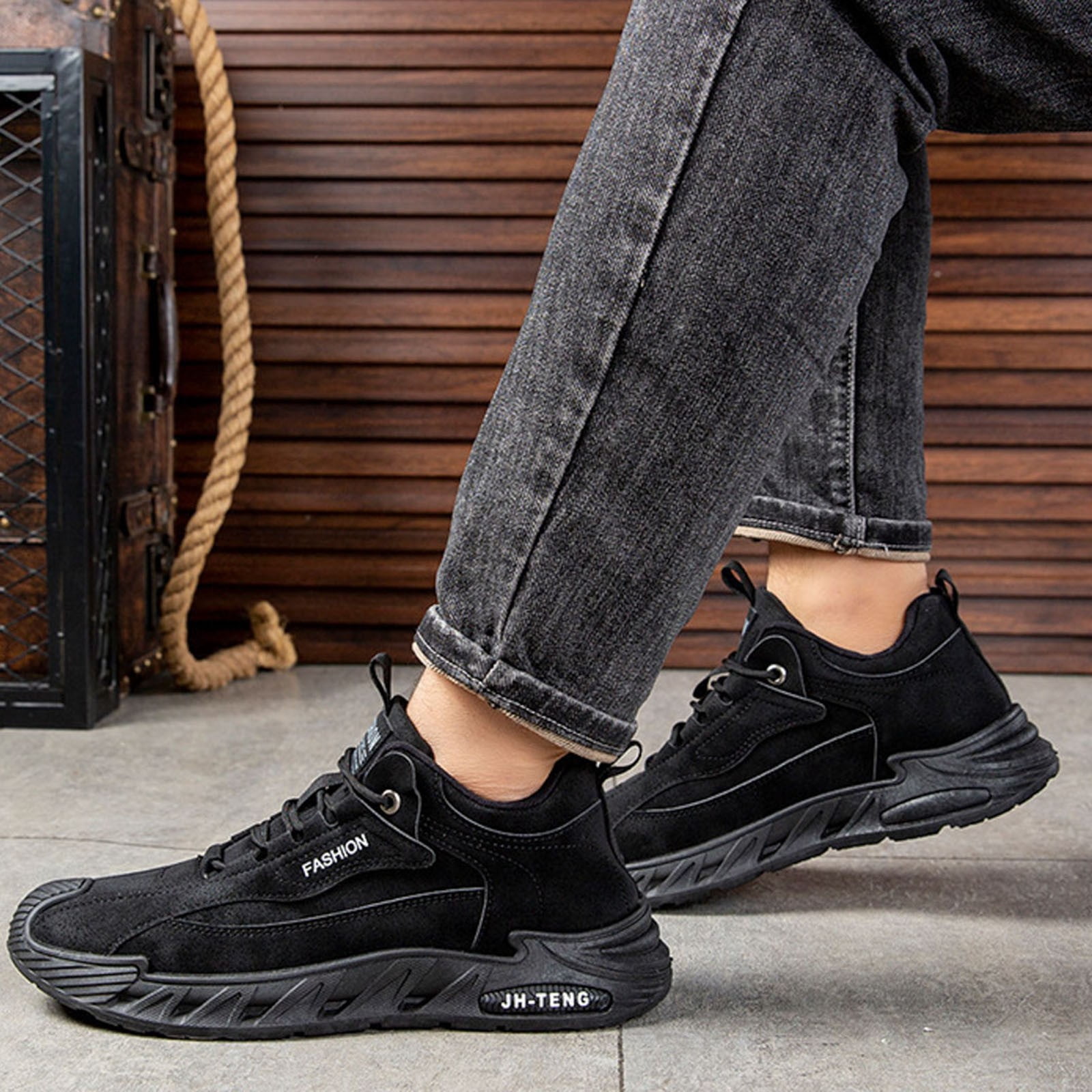 Mepaouo Men's Mid Top Hiking Sneakers Waterproof Fashion Lace up Running Shoes for Men(Black,11.5)