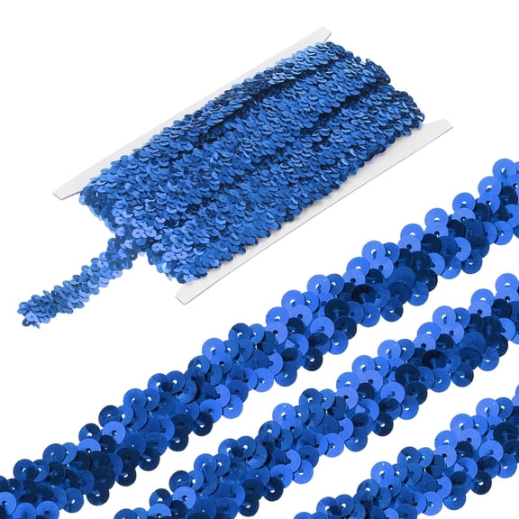 Uxcell 5 Yards 0.8 Inch Elastic Sequins Trim 2 Row Flat Sequin Strip Paillette Fabric Ribbon for Crafts DIY Fringe Sewing Costume Dress, Blue