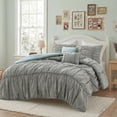thumbnail image 5 of Regency Heights King Comforter Set 5 Pieces, Green Plaid Ruched Design with Decorative Pillows, Soft Microfiber Bedding Sets for All Seasons, 5 of 8