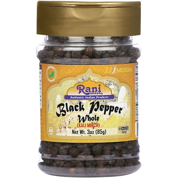 Rani Black Pepper Whole (Peppercorns), Premium Indian MG-1 Grade 3oz (85g) ~ Gluten Friendly | Non-GMO | Kosher | Natural Perfect size for Grinders!
