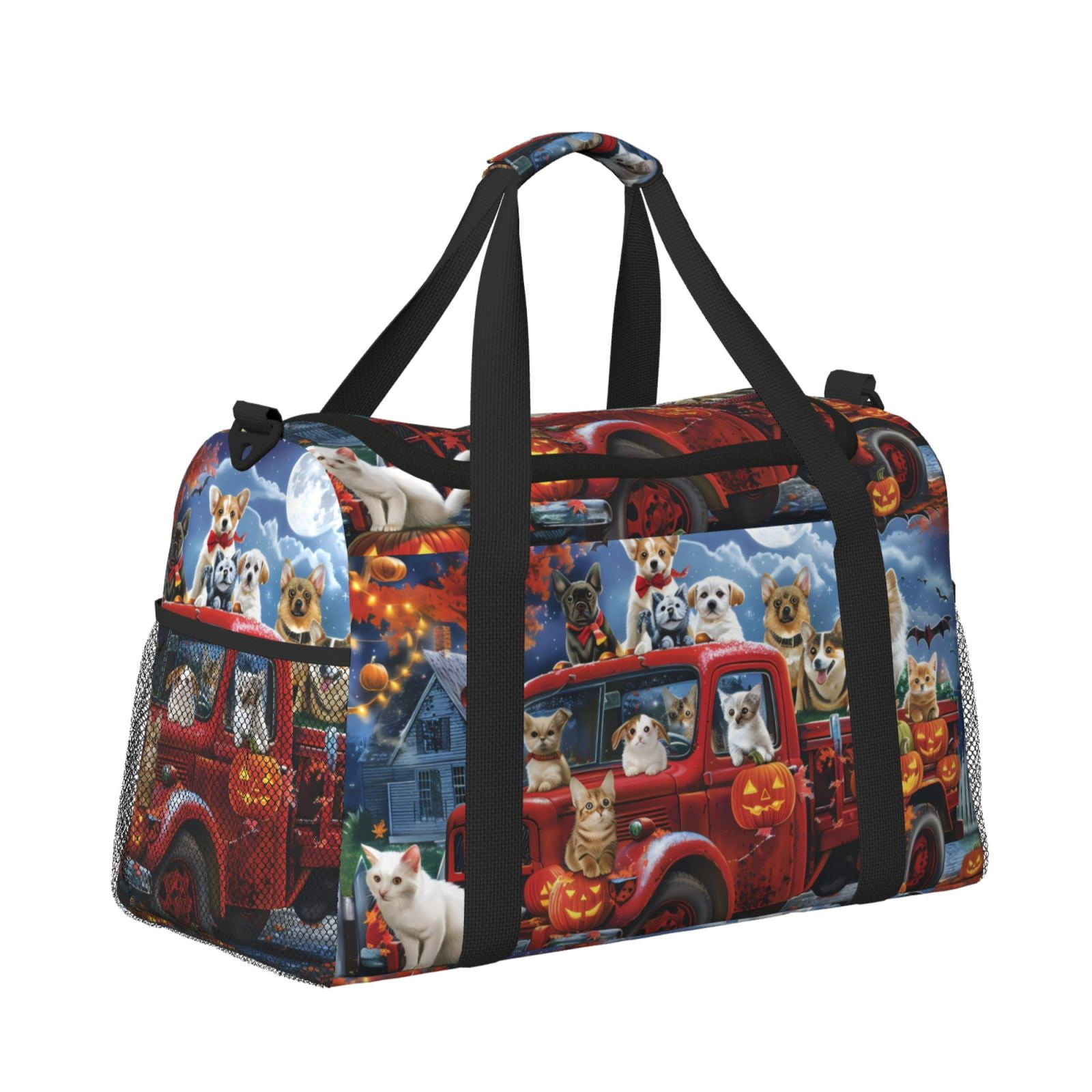 Fuzoiu Halloween Pets Pumpkins Print Travel Duffle Bag,Carry On Tote Bags,Duffel Bag,Sport Gym Bag, Hospital Bag for Labor and Delivery, Overnight Bag,Luggage Bag
