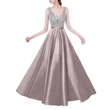 Blphud Formal Shoes for Women Sparkly Dresses for Women plus Size New Sexy Off Shoulder Dress V Neck Evening Dress for Women Semi Formal Dresses for Women Sleeveless Beige L