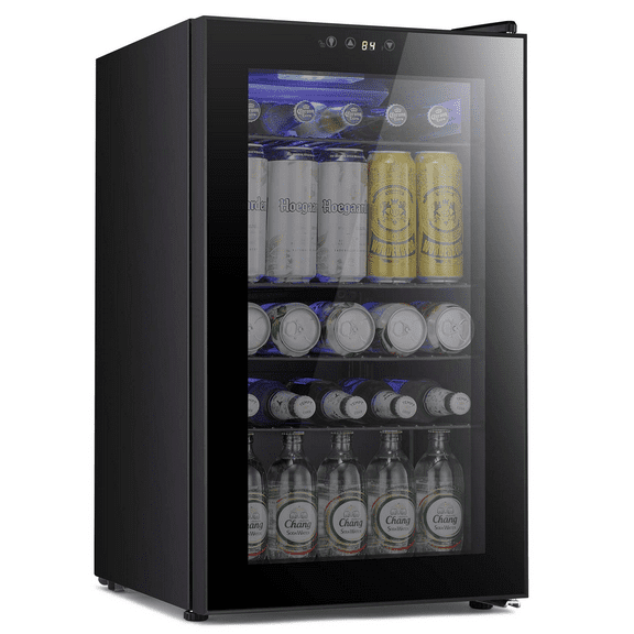 YUKOOL 24 Bottle Mini Beverage Refrigerator, Freestanding Wine Cooler with Touch Button, Adjustable Wine Rack, 2.3cu.ft