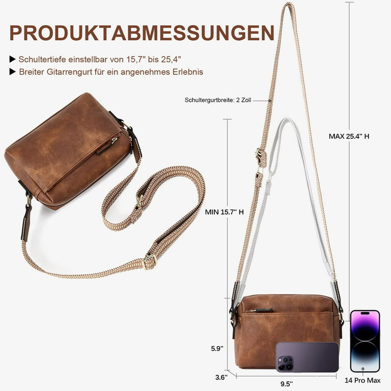 Cell phone bag to hang PU leather crossbody bag for women wide strap shoulder bag for women small zipper pocket cell phone shoulder bag braun
