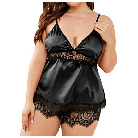 

Mackneog Plus Size Underwear Women Lingerie Lace Underwire Racy Muslin Sleepwear Underwear Nightdress Sexy Two-Piece Pajamas Polyester Lace Thong Plus Size Panties