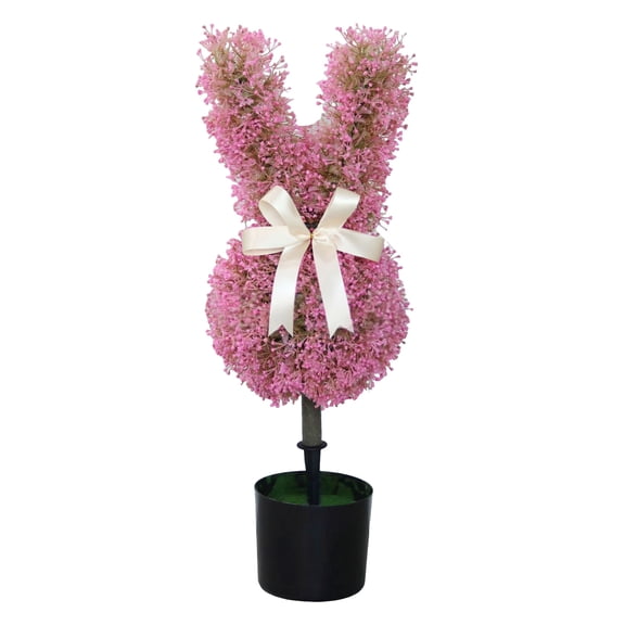 27.5'' Artificial Bunny-Shaped Topiary Tree Pot UV-Resistant Bowknot,Faux Boxwood Topiaries Plant for Porch Decor Outdoor/Indoor