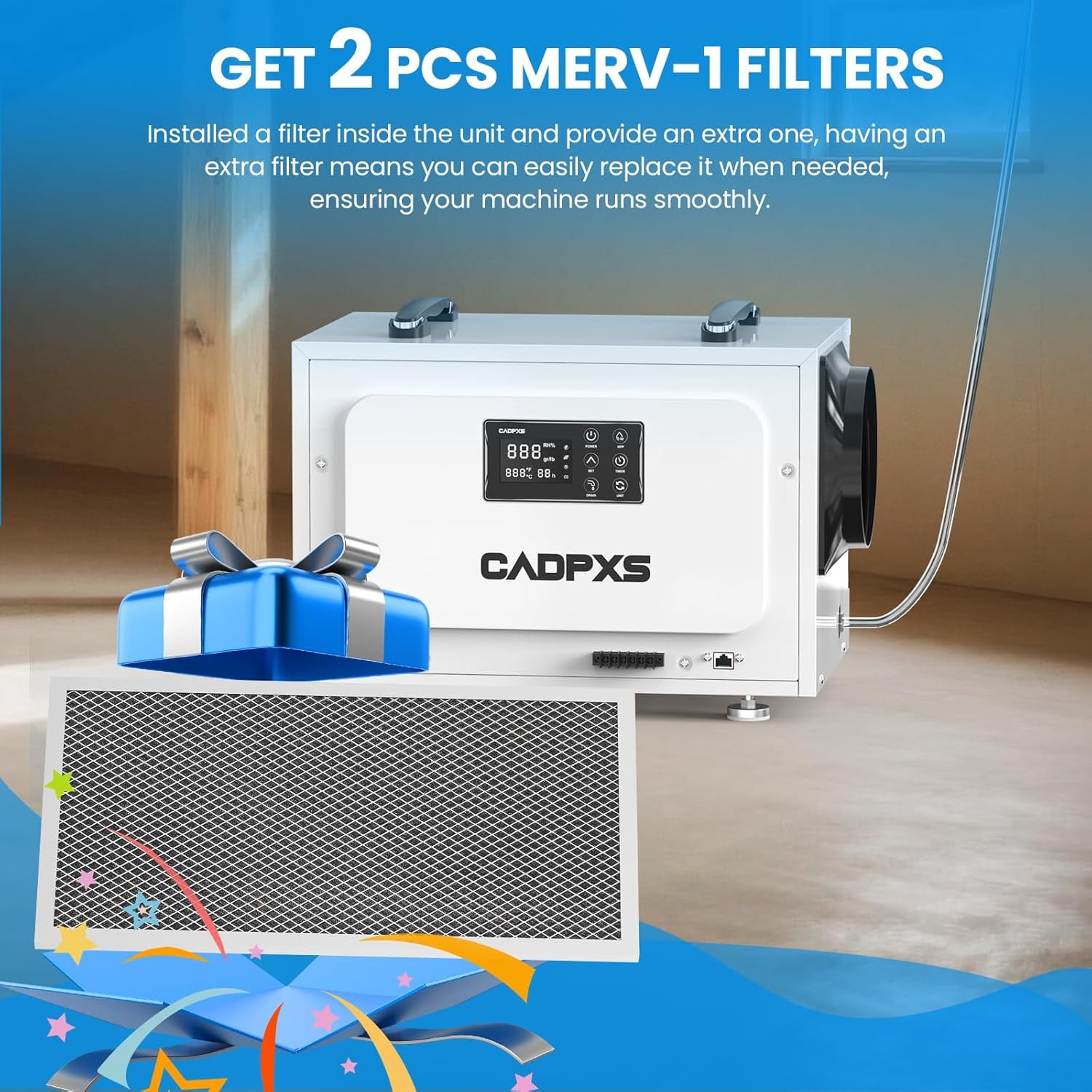 CADPXS Crawl Space Dehumidifier with Pump, 125 Pints Commercial Dehumidifiers with Drain Hose, Dehumidifier for Crawlspace, Basements & Water Damage Use, Auto Defrost, Memory Restart, cETL Listed