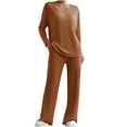 thumbnail image 2 of UQJfacai Womens 2 Piece Ribbed Knit Lounge Set V-Neck Long Sleeve Pullover Sweater Top Wide Leg Pant Fall Winter Pajamas Outfits, 2 of 9