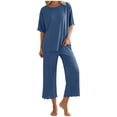 thumbnail image 2 of Ynynloco Lounge Sets for Women Short Sleeve Tops and Long Pants Soft Comfy Pajamas Set Two Piece Matching Outfits, 2 of 5