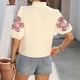 thumbnail image 4 of Mifsaly Puff Sleeve Tops for Women Embroidered Floral Print Blouses Dressy Casual Office Work Shirts Light Fabric Fashion Summer Top L, 4 of 6